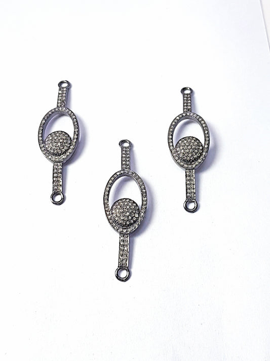 Beautiful Pave Diamond Rose Cut Connector 925 Sterling Silver Connector Handmade Diamond Connector Oval Design Pendant Connector