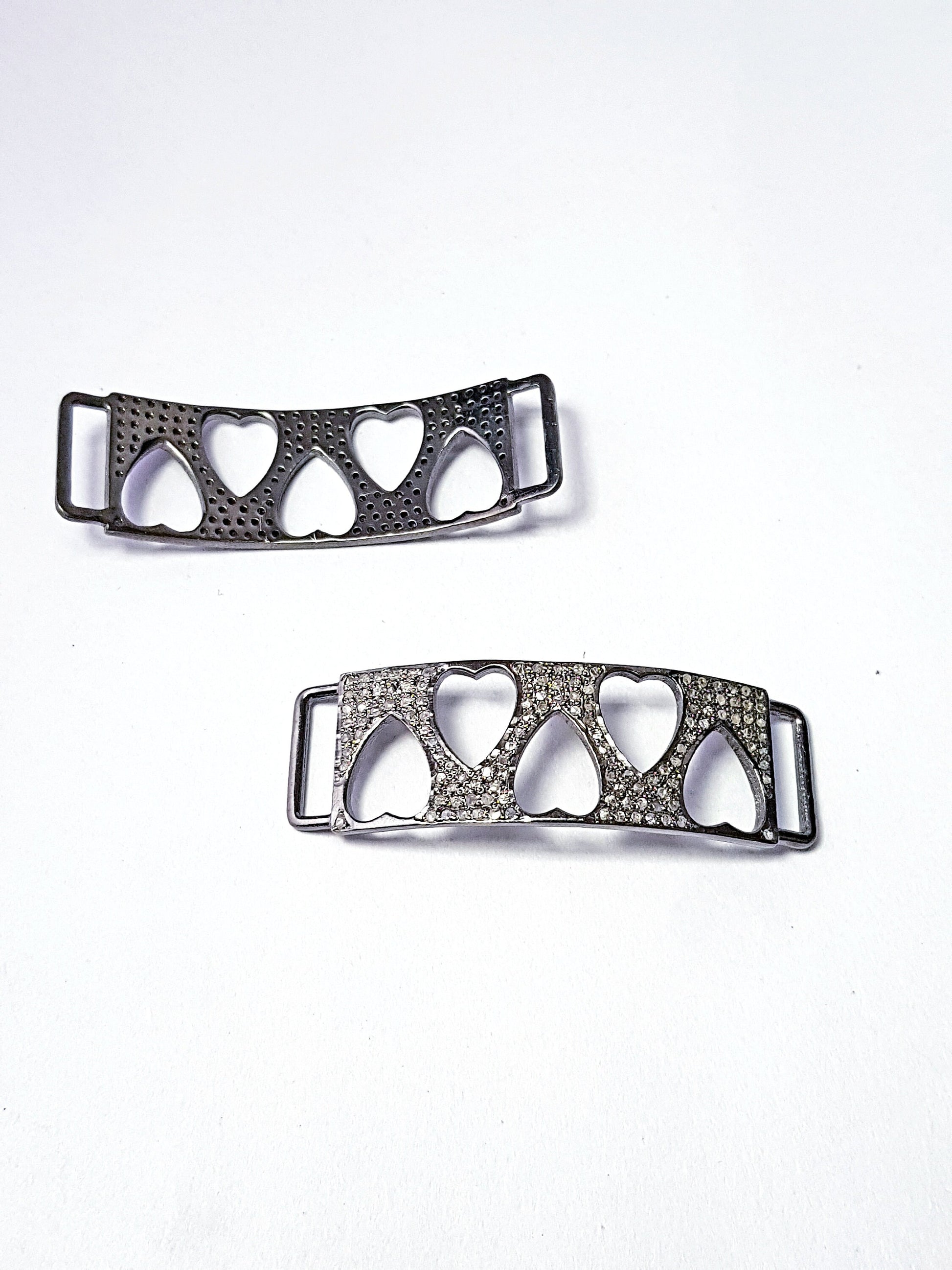 Pave diamond rosecut connector 925 sterling silver connector handmade diamond connector heart cutting design diamond bracelet connector