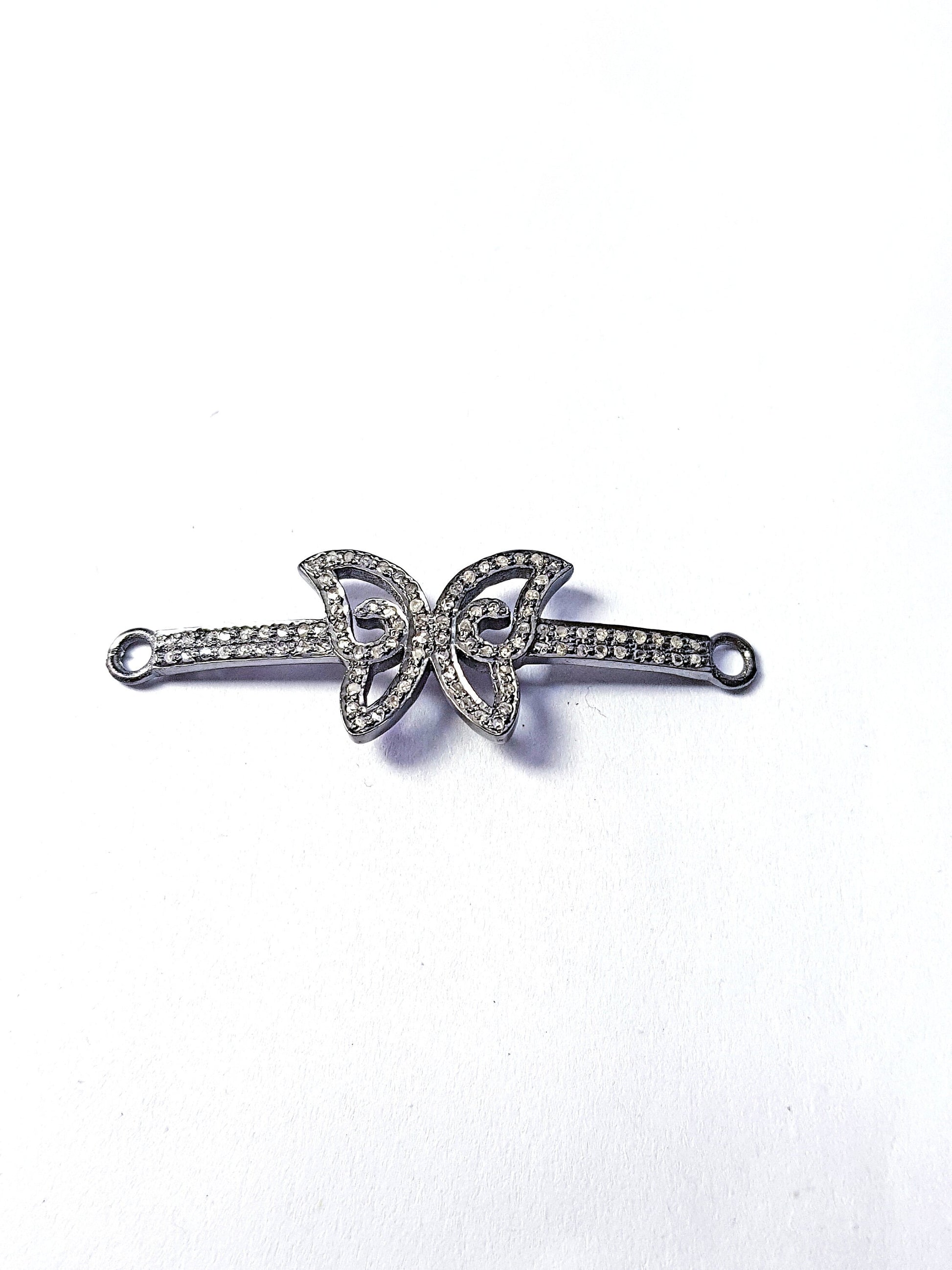 Pave diamond rosecut connector 925 sterling silver connector handmade diamond connector beautiful butterfly pave diamond bracelet connector