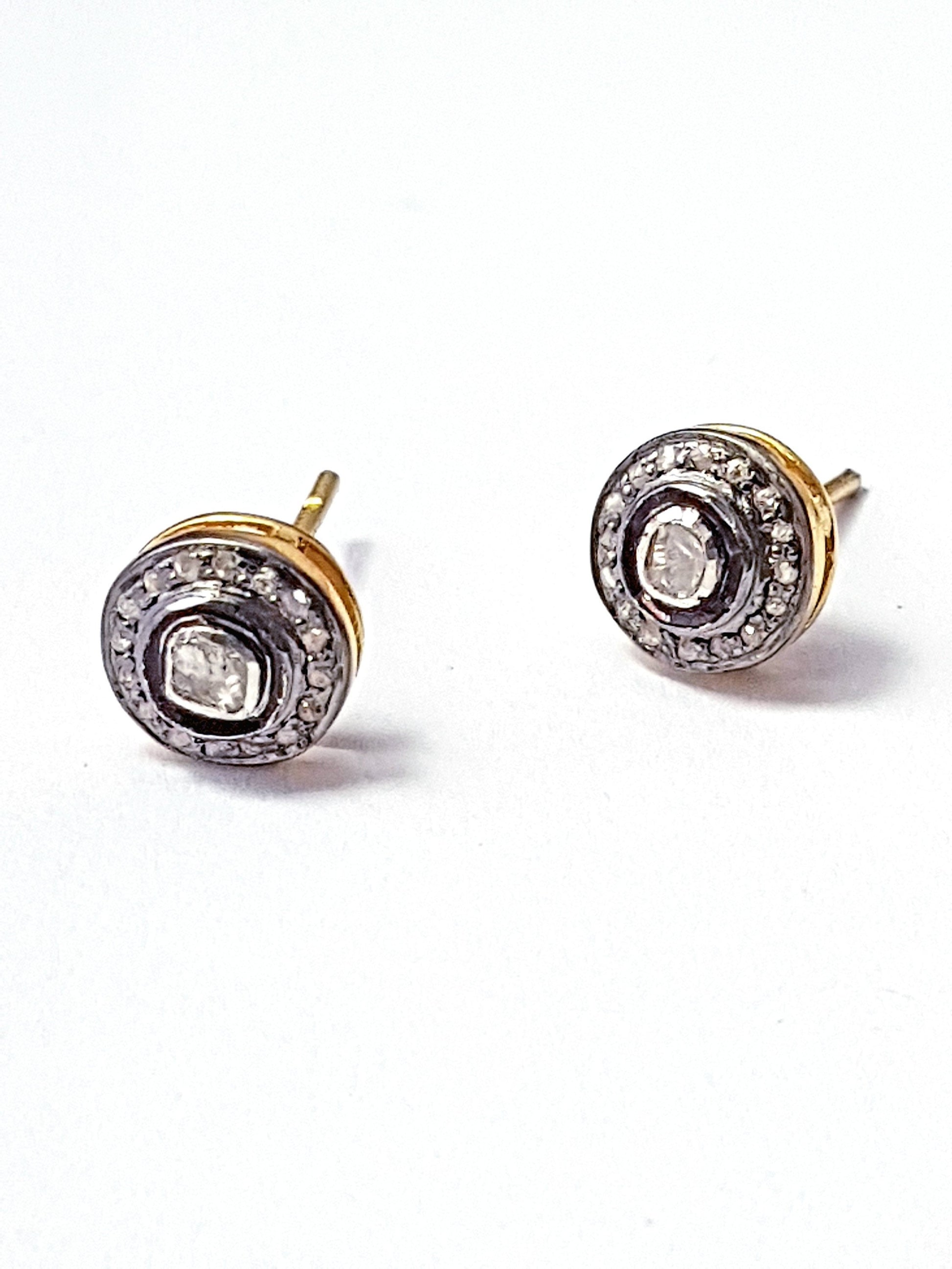 Pave rosecut diamond 925 sterling silver handmade Pave Diamond stud earring jewelry
