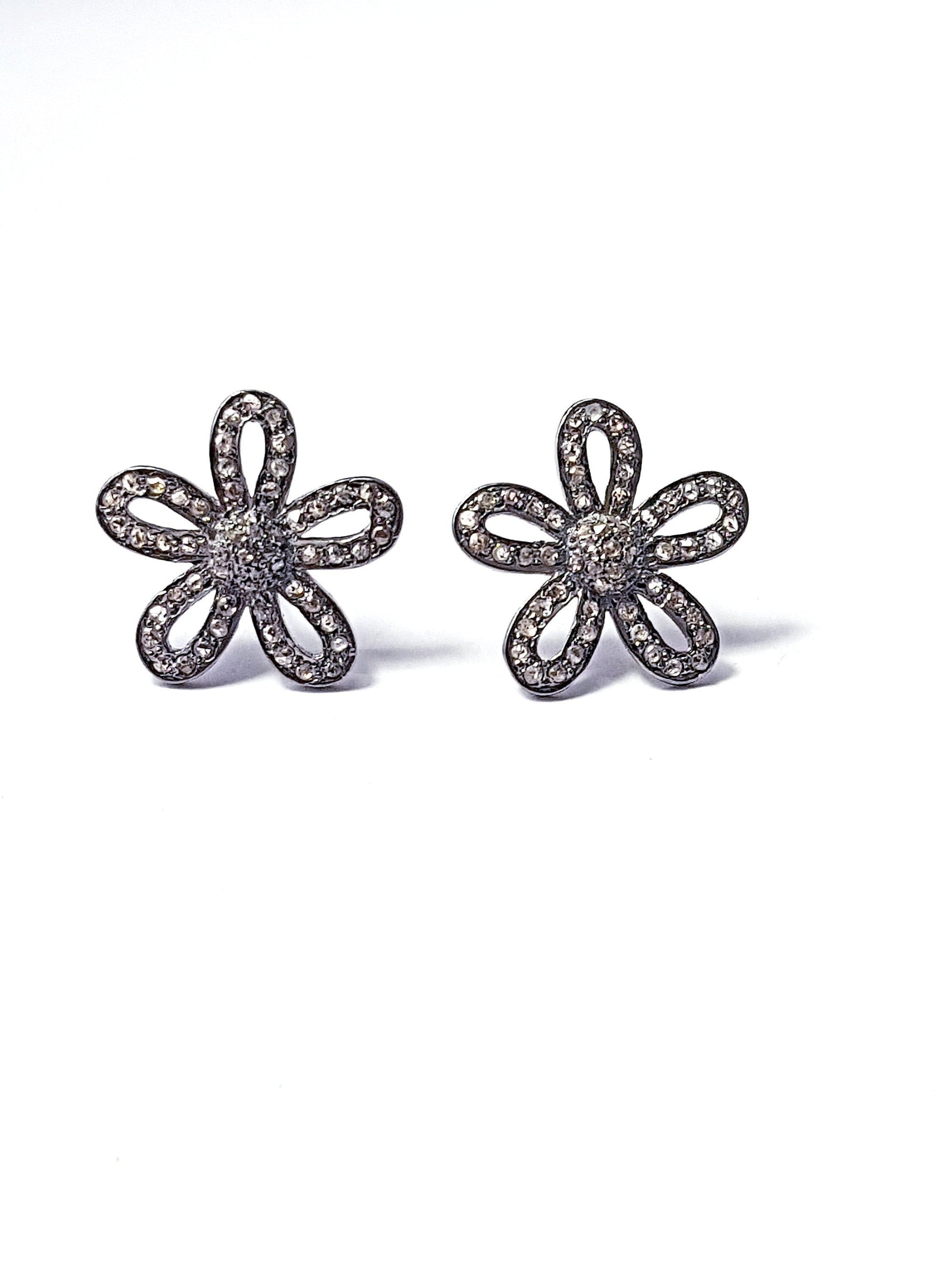 Pave rosecut diamond 925 sterling silver handmade beautiful flower design pave diamond earring stud earrings