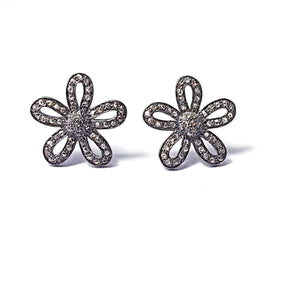 Pave rosecut diamond 925 sterling silver handmade beautiful flower design pave diamond earring stud earrings