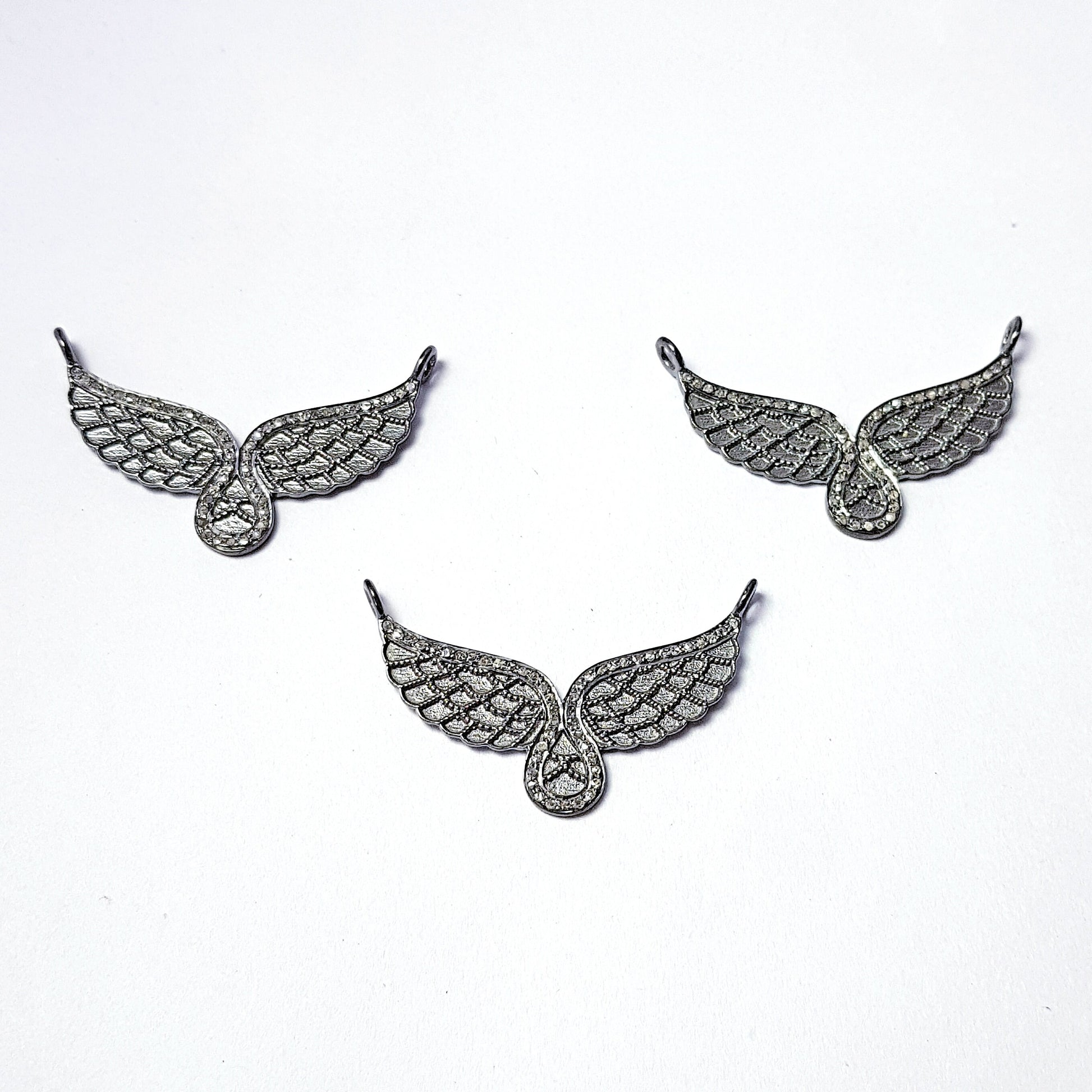 Pave Diamond Rosecut Connector 925 Sterling Silver Connector Handmade Diamond Connector Beautiful Design Open Wings Shaped Diamond Pendant