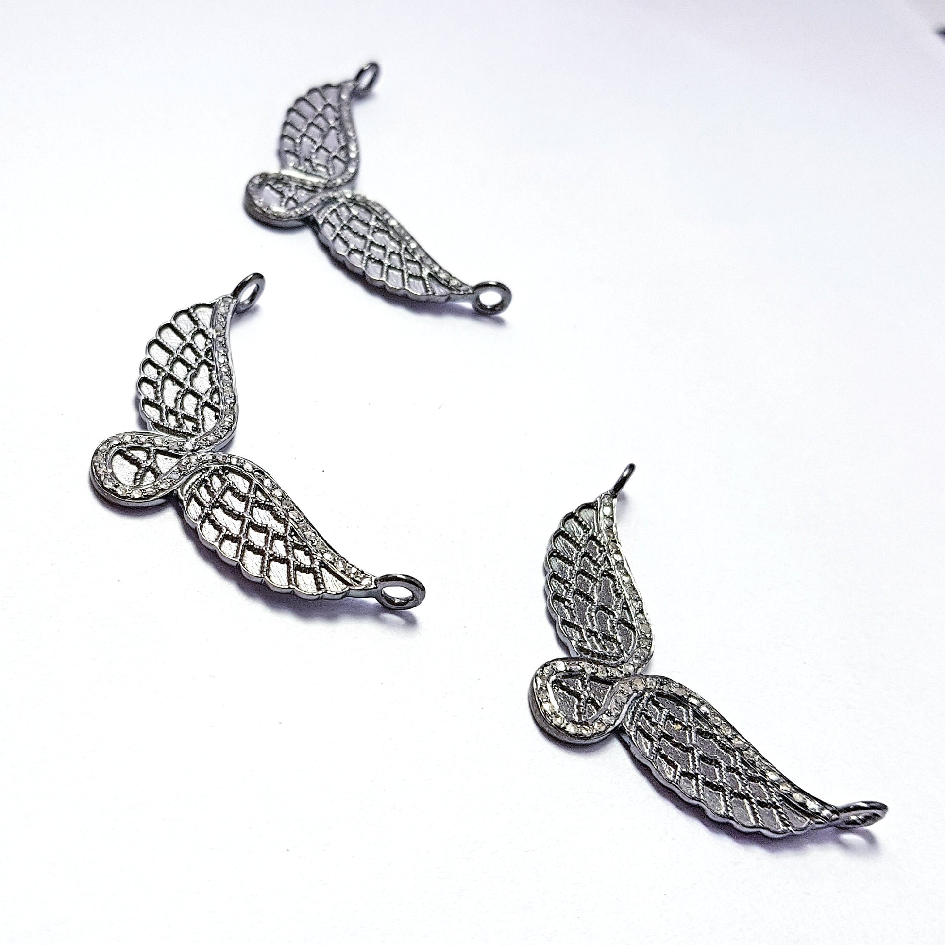 Pave Diamond Rosecut Connector 925 Sterling Silver Connector Handmade Diamond Connector Beautiful Design Open Wings Shaped Diamond Pendant