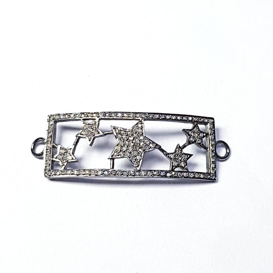 Pave diamond rosecut connector 925 sterling silver finish handmade diamond charm star design beautiful diamond bracelet connector