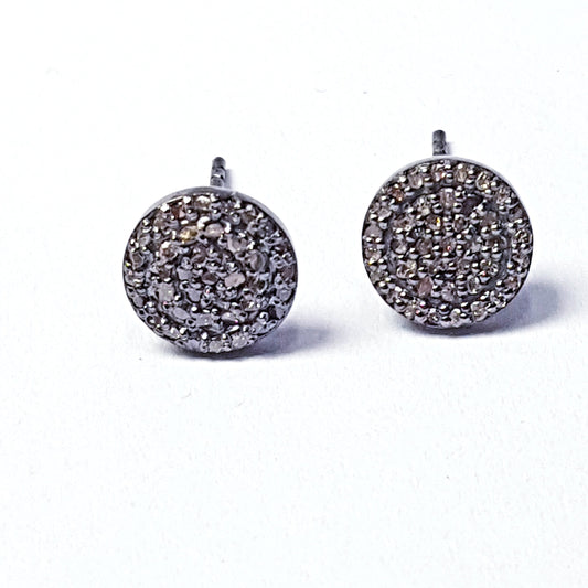 Pave rosecut diamond, round tops, disc shape studs  925 sterling silver handmade beautiful pave diamond stud earring Hoops