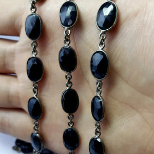 Checker cut black spinnel color stone  handmade bezel settings link chains,stone chain jewelry supplies chunkey chain