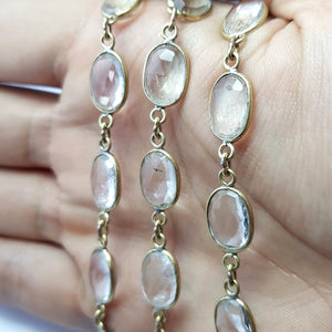 Fine quality clear natural crystal  stone handmade bezel settings link chain, healing natural stone crystal designer link chain