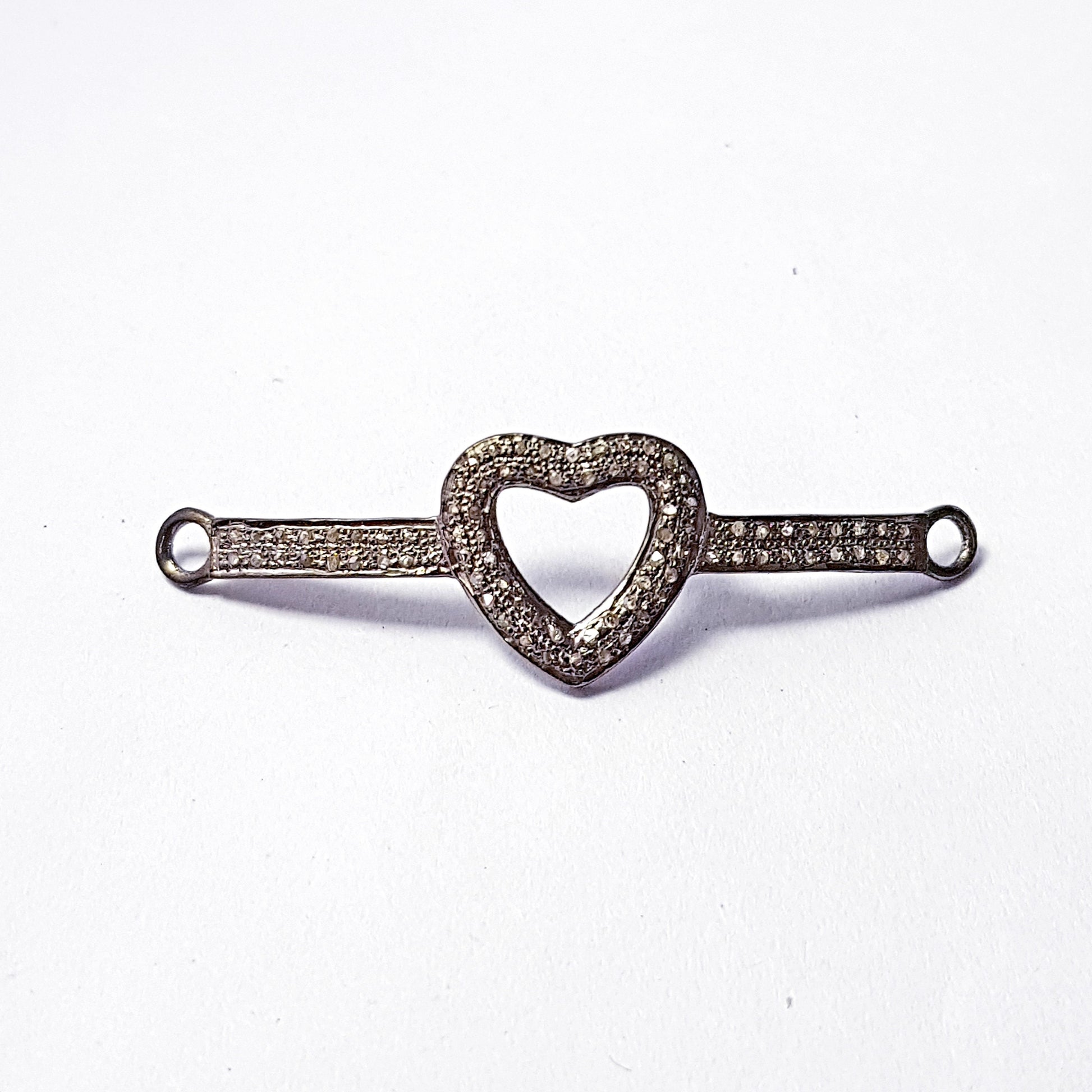 Adorable Gift Beautiful Heart Shape Diamond Charm Connector Pave Diamond Rosecut 925 Sterling Silver Handmade Braclet Connector