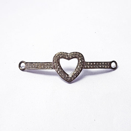 Adorable Gift Beautiful Heart Shape Diamond Charm Connector Pave Diamond Rosecut 925 Sterling Silver Handmade Braclet Connector