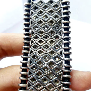 Black thread Rocecut pave diamond bangle 925 sterling silver handmade finish macrame diamond bracelet bangle with blue topaz