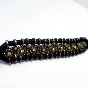 Rocecut pave diamond bangle 925 sterling silver handmade finish diamond black thread macrame bracelet , bengle