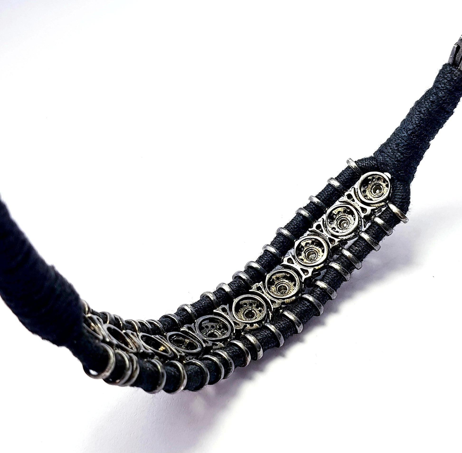 Rocecut pave diamond bangle 925 sterling silver handmade finish diamond black thread macrame bracelet , bengle