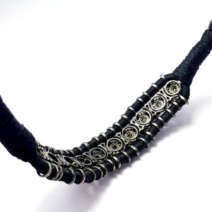 Rocecut pave diamond bangle 925 sterling silver handmade finish diamond black thread macrame bracelet , bengle