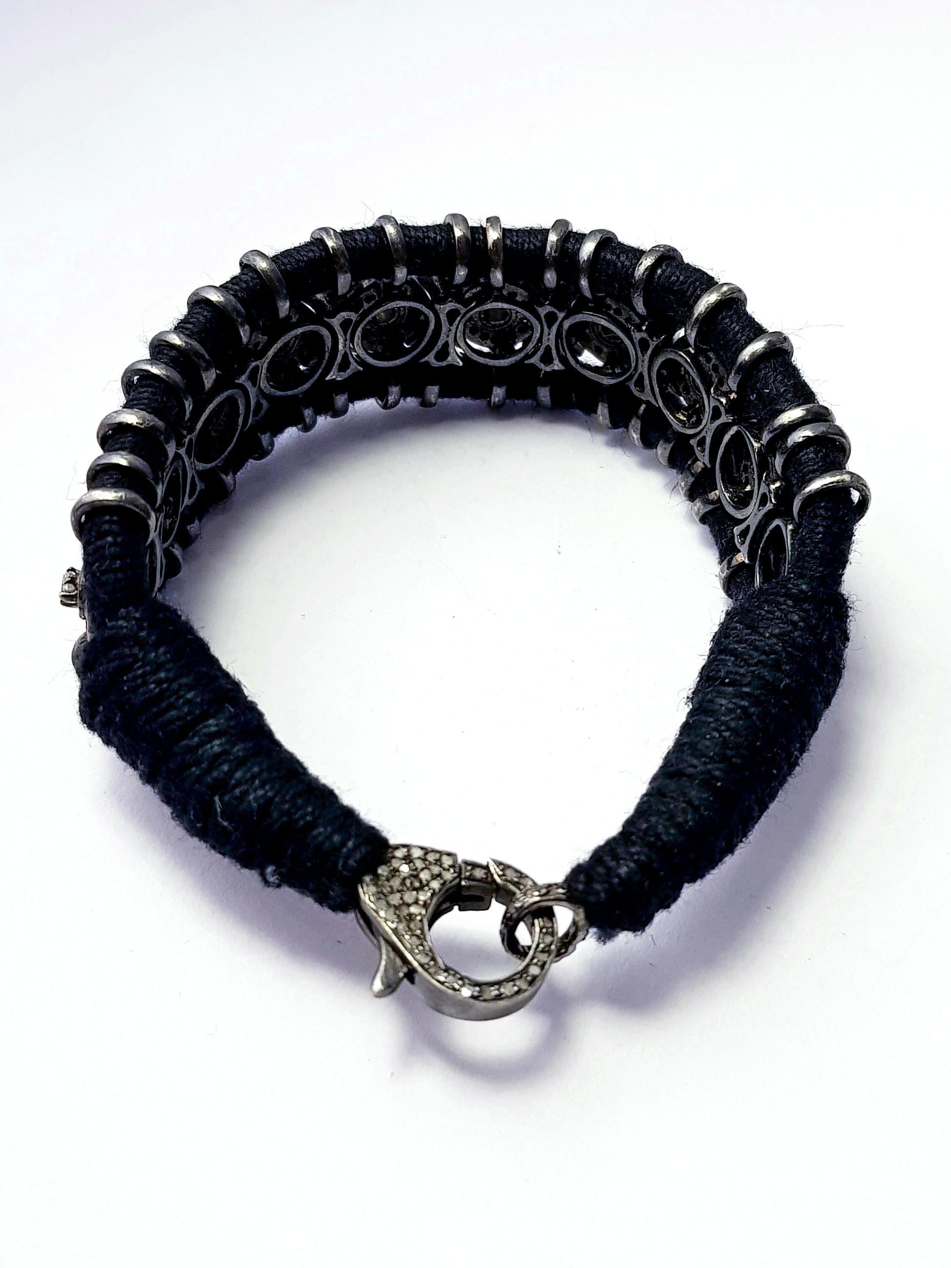 Rocecut pave diamond bangle 925 sterling silver handmade finish diamond black thread macrame bracelet , bengle