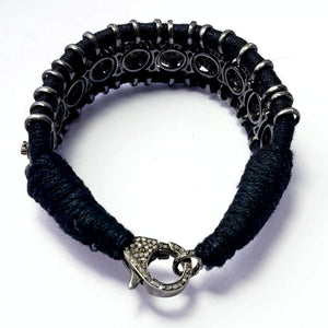 Rocecut pave diamond bangle 925 sterling silver handmade finish diamond black thread macrame bracelet , bengle