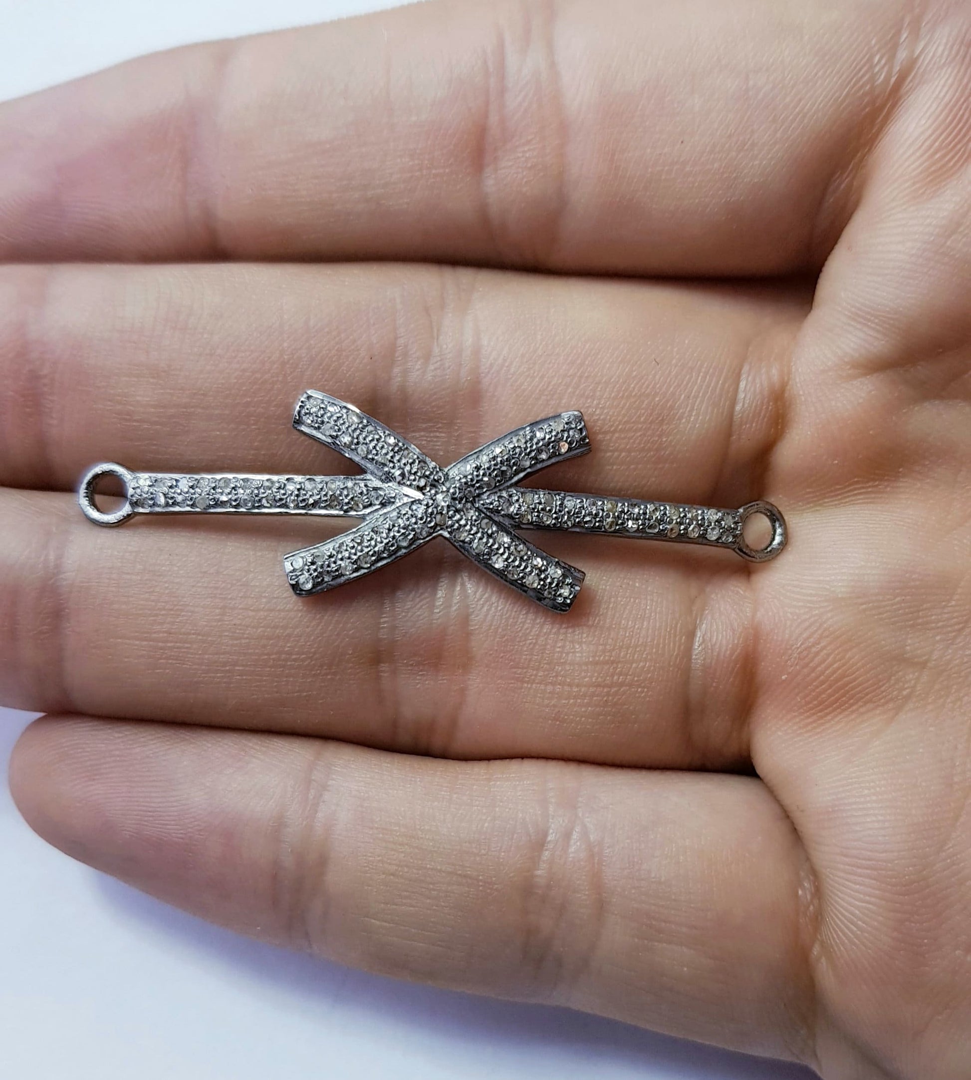 Rosecut pave diamond bracelet connector 925 sterling silver handmade finish cross design diamond bracelet connector charms