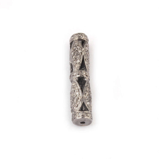 2 pc Rosecut Pave Diamond Drum Filigree bead 925 Sterling Silver Antique Finish handmade Pave Jewelry diamond Bead  19mmx4mm