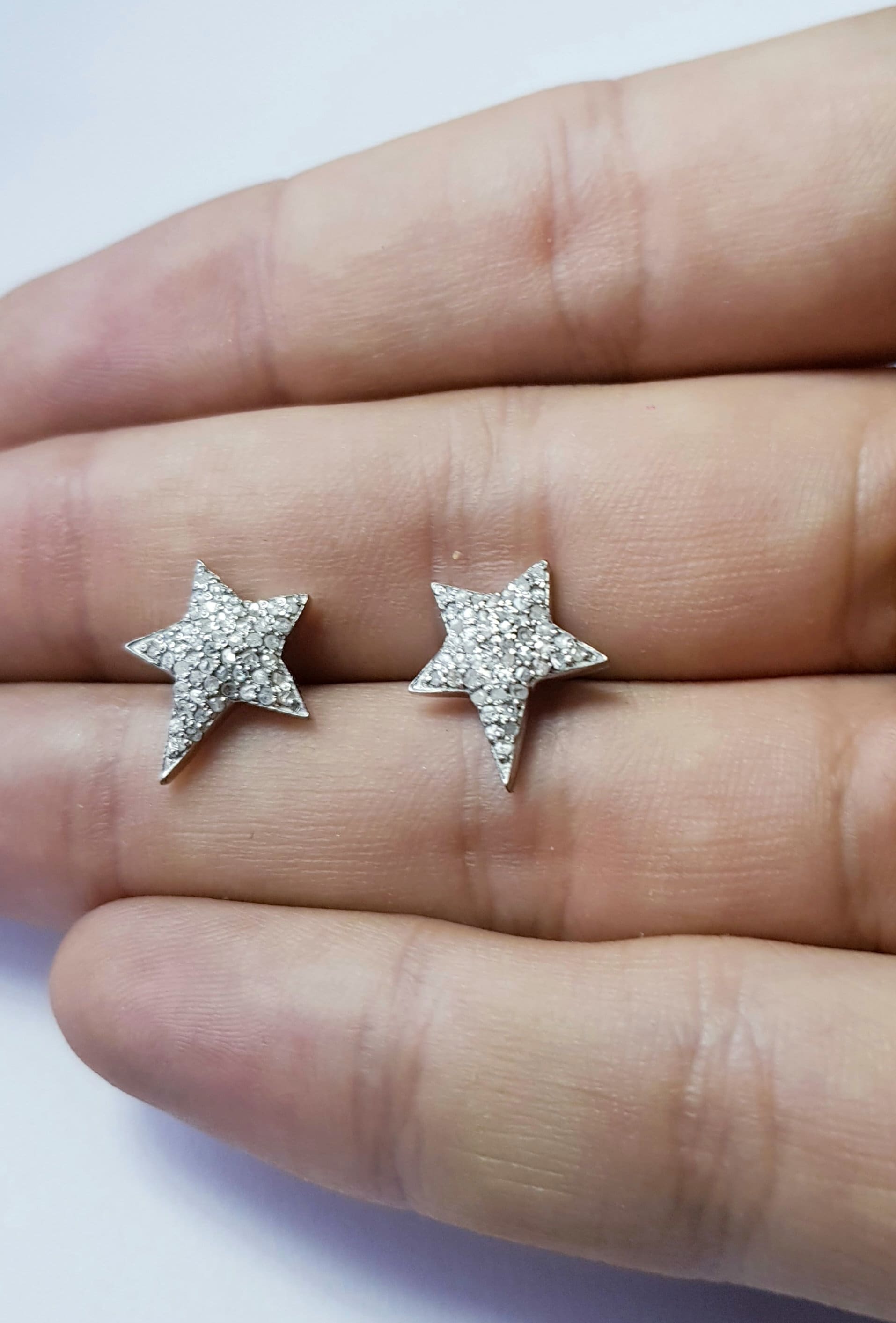 Beautiful Design Rosecut Pave Diamond Stud Earrings 925 Sterling Silver Handmade Silver Finish Star Shaped Designer Diamond Stud Earrings