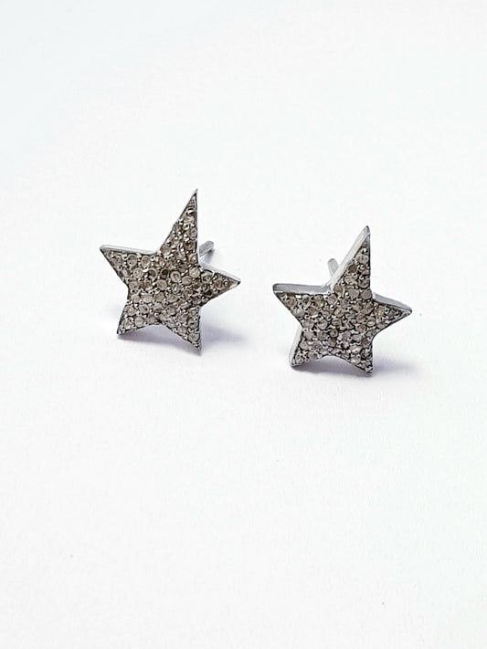 Beautiful Design Rosecut Pave Diamond Stud Earrings 925 Sterling Silver Handmade Silver Finish Star Shaped Designer Diamond Stud Earrings