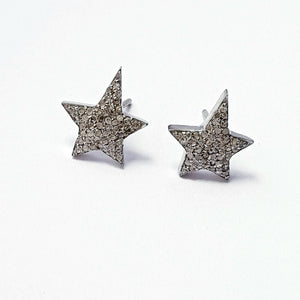 Beautiful Design Rosecut Pave Diamond Stud Earrings 925 Sterling Silver Handmade Silver Finish Star Shaped Designer Diamond Stud Earrings