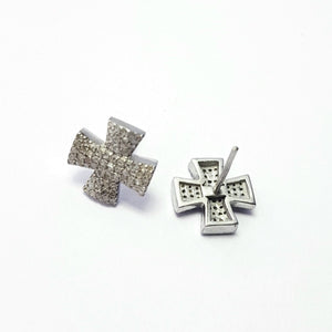 Beautiful Design Rosecut Pave Diamond Stud Earrings 925 Sterling Silver Handmade Silver Finish Cross Shaped Designer Diamond Stud Earrings