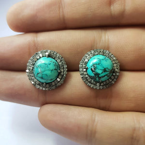 Latest designer Rosecut pave diamond stud earrings 925 sterling silver handmade silver finish turquoise beautiful diamond stud earring