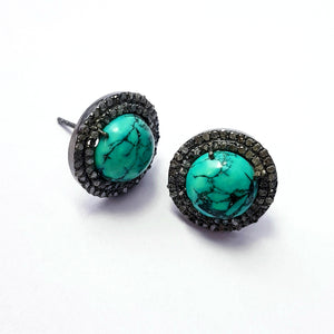 Latest designer Rosecut pave diamond stud earrings 925 sterling silver handmade silver finish turquoise beautiful diamond stud earring