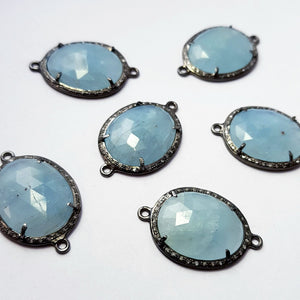 Checkercut Aqua Chelsy Colour Natural Stone 925 Sterling Silver Handmade Pave Diamond Setting Rosecut Diamond Silver Connector