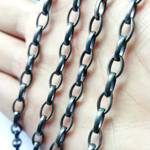 Antique Finish Oxidized 925 Sterling Silver Handmade Links Chains 5mmX7mm Links Size Jewelry Supplies Chunkey Chain