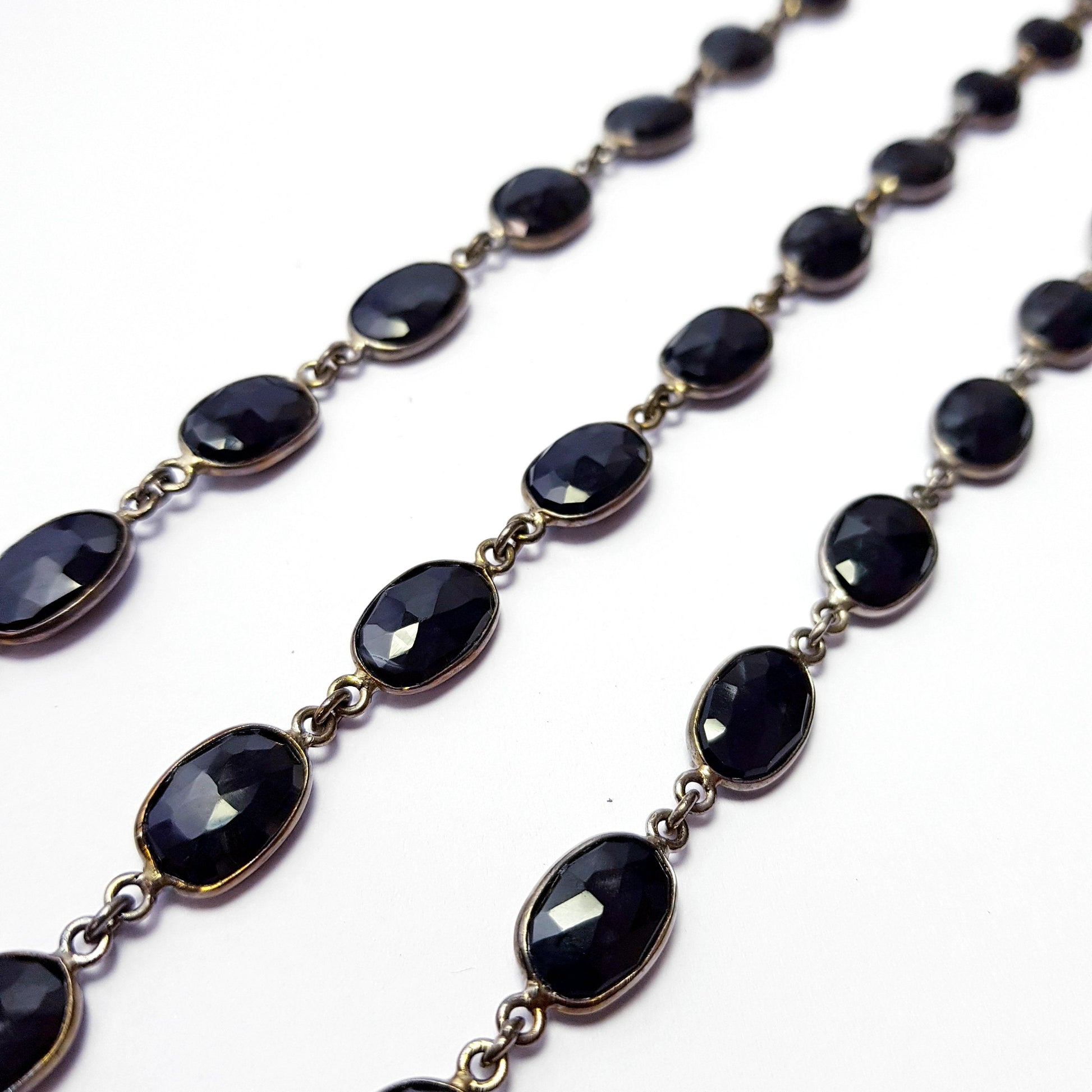 Checker cut black spinnel color stone  handmade bezel settings link chains,stone chain jewelry supplies chunkey chain