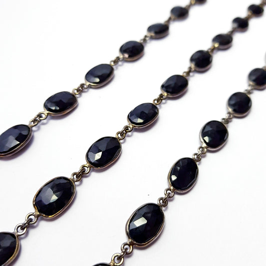 Checker cut black spinnel color stone  handmade bezel settings link chains,stone chain jewelry supplies chunkey chain
