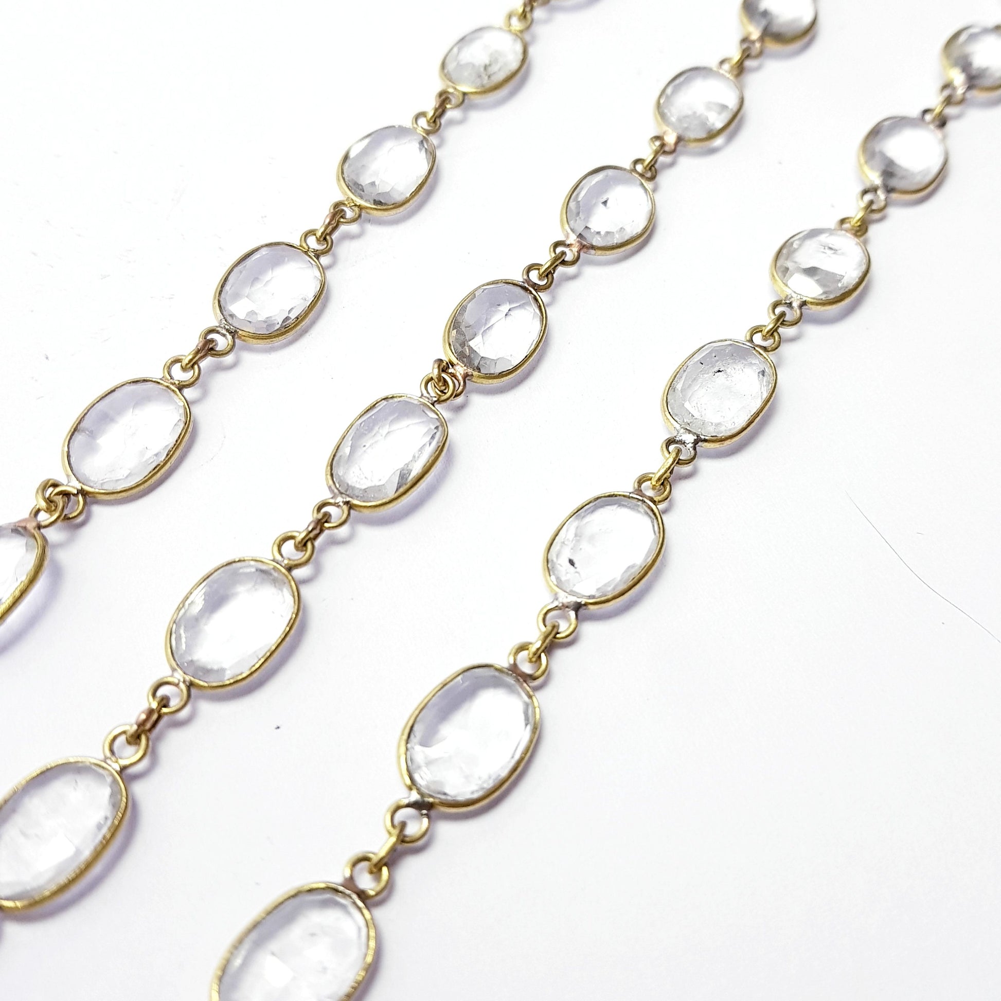 Fine quality clear natural crystal  stone handmade bezel settings link chain, healing natural stone crystal designer link chain