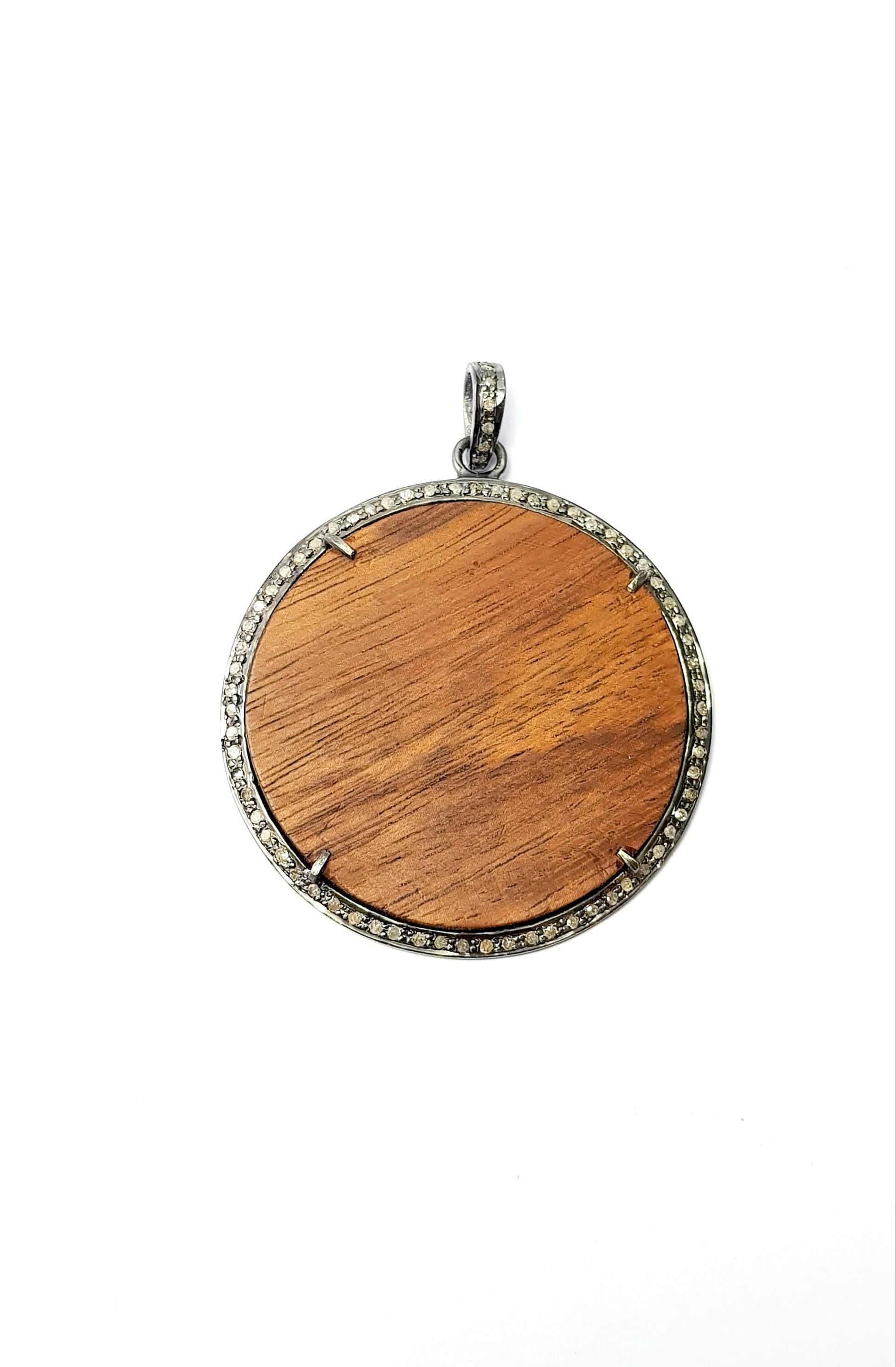Rosecut Pave Diamond Pendant 925 Sterling Silver Handmade Finish Circle Style Diamond Jewelry