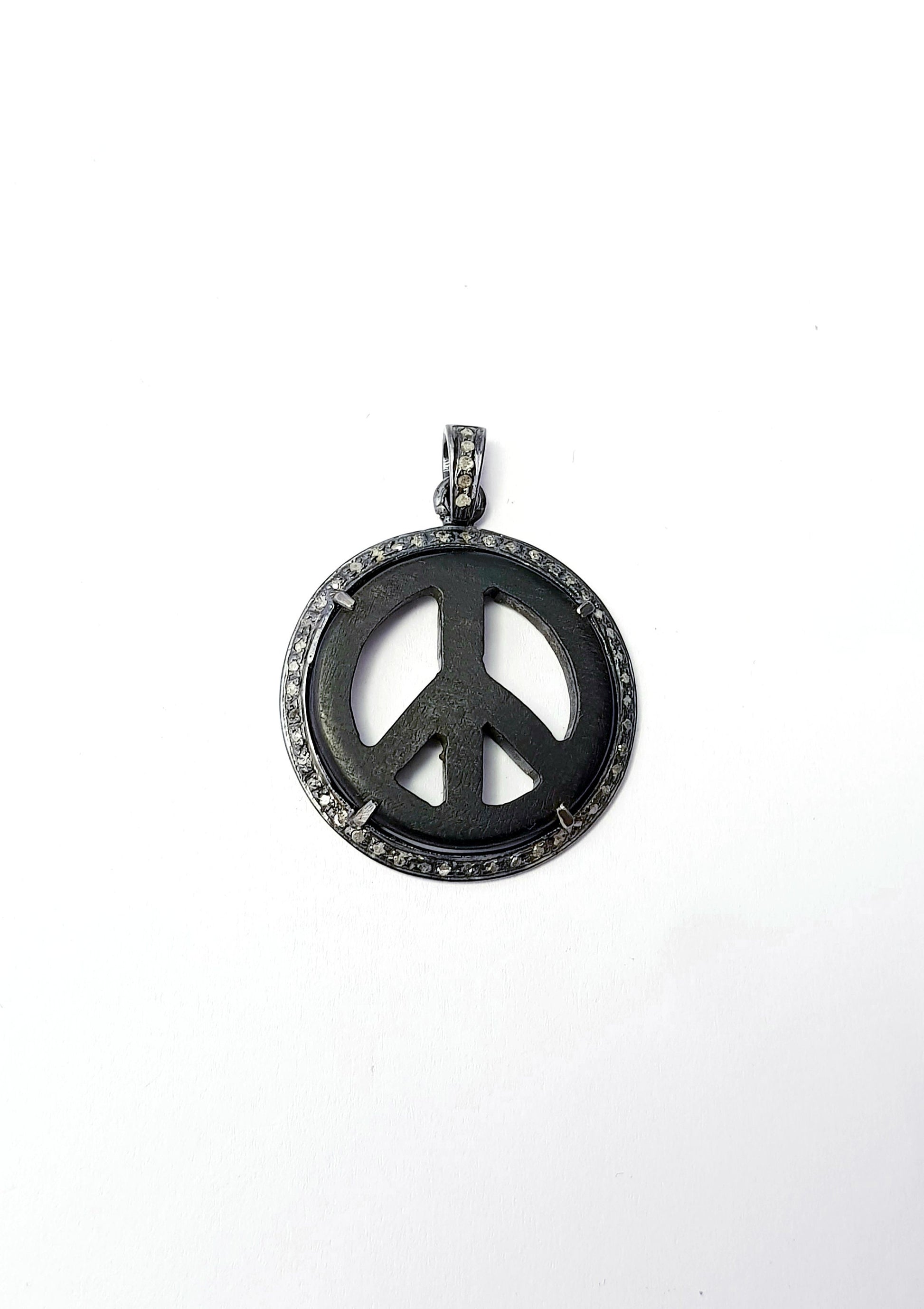 Wooden Pave Diamond Pendant 925 Sterling Silver Handmade Finish Peace Design Diamond Pendant Jewelry