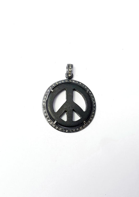 Wooden Pave Diamond Pendant 925 Sterling Silver Handmade Finish Peace Design Diamond Pendant Jewelry