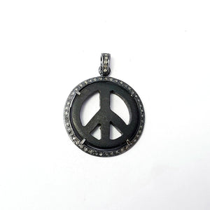 Wooden Pave Diamond Pendant 925 Sterling Silver Handmade Finish Peace Design Diamond Pendant Jewelry