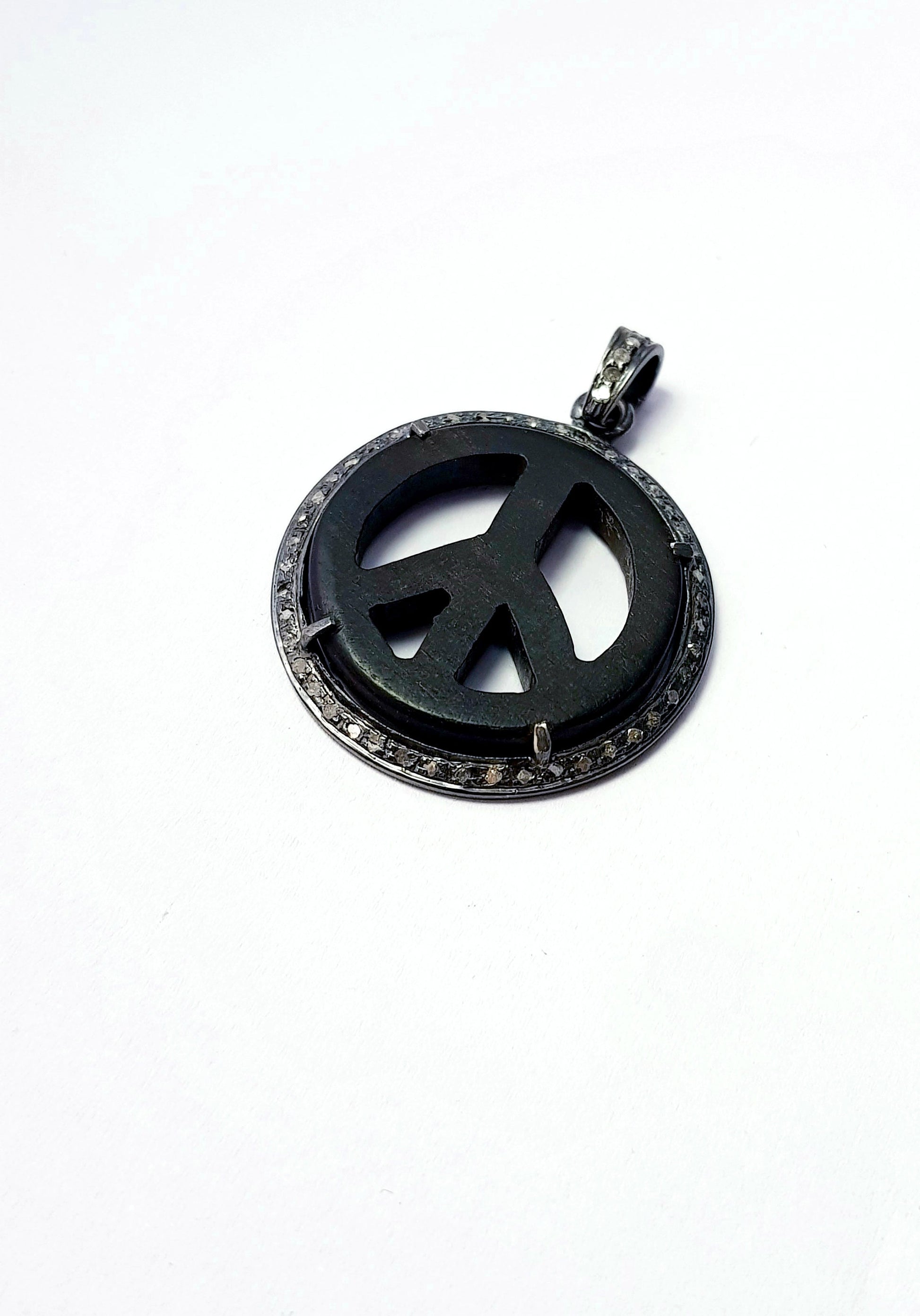 Wooden Pave Diamond Pendant 925 Sterling Silver Handmade Finish Peace Design Diamond Pendant Jewelry