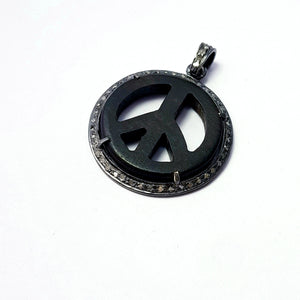 Wooden Pave Diamond Pendant 925 Sterling Silver Handmade Finish Peace Design Diamond Pendant Jewelry