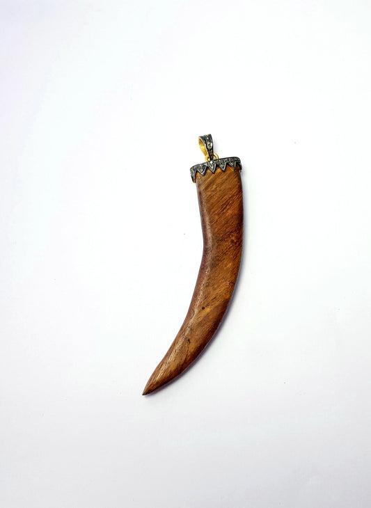 Long design Wooden pave diamond pendant 925 sterling silver handmade  finish diamond pendant jewelry