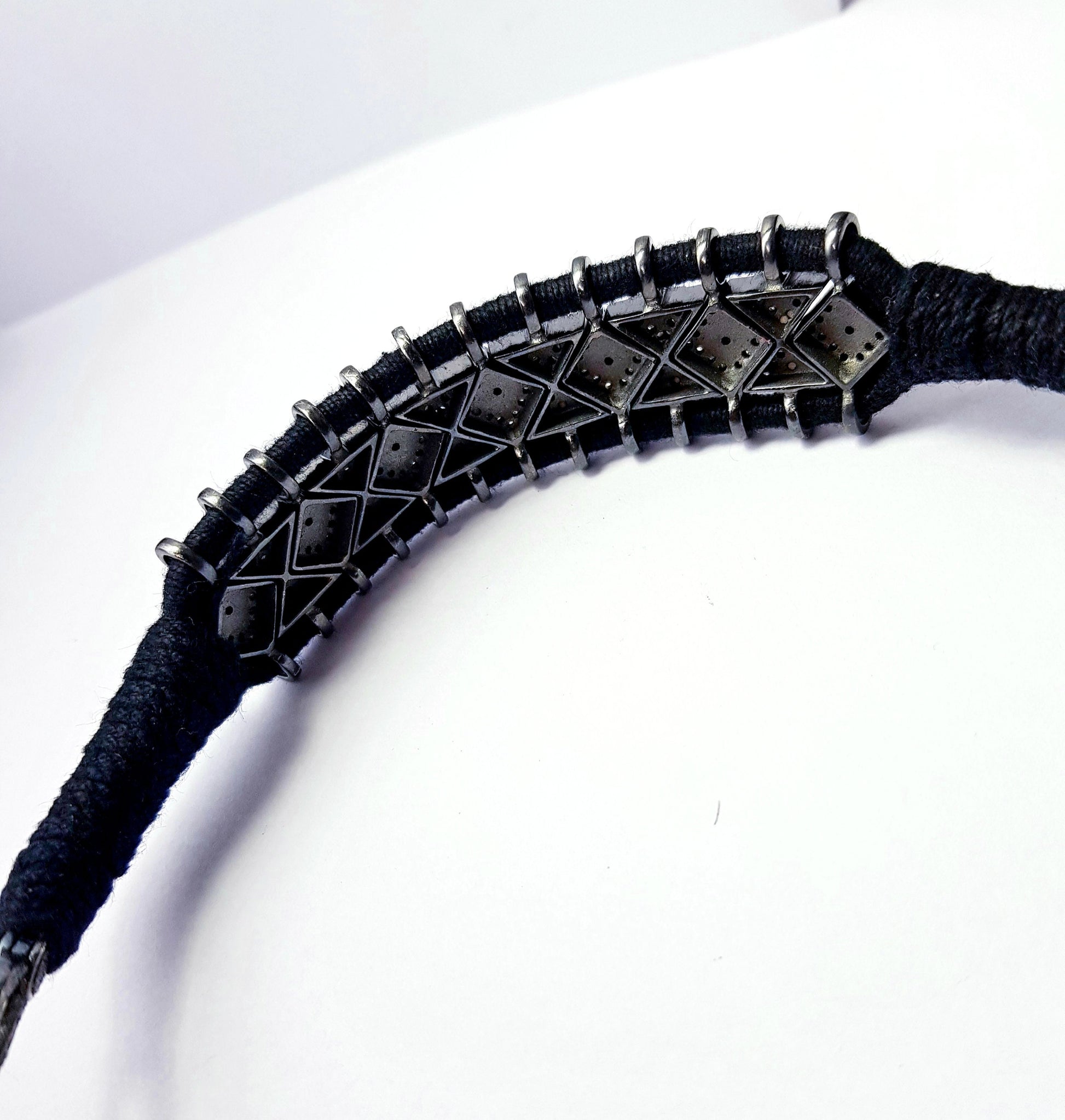 Black thread Macrame  Rocecut pave diamond braclet 925 sterling silver handmade finish antique finish diamond macrame bracelet bangle