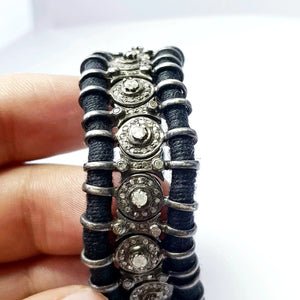 Rocecut pave diamond bangle 925 sterling silver handmade finish diamond black thread macrame bracelet , bengle