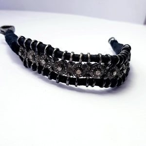 Rocecut pave diamond bangle 925 sterling silver handmade finish diamond black thread macrame bracelet , bengle
