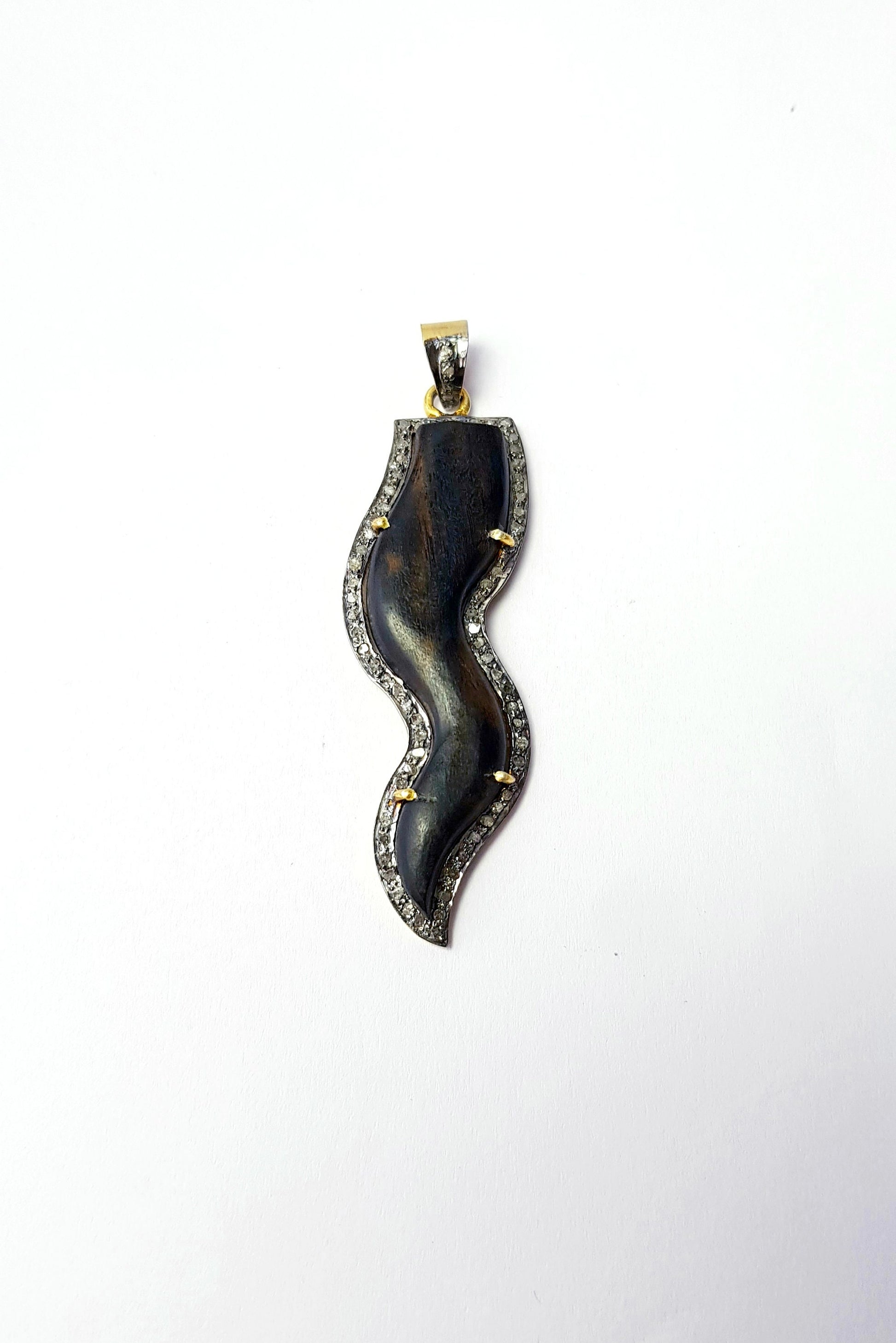 Beautiful Designer Wooden Pave Diamond Pendant 925 Sterling Silver Handmade Finish Diamond Pendant Jewelry
