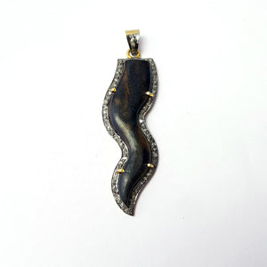 Beautiful Designer Wooden Pave Diamond Pendant 925 Sterling Silver Handmade Finish Diamond Pendant Jewelry