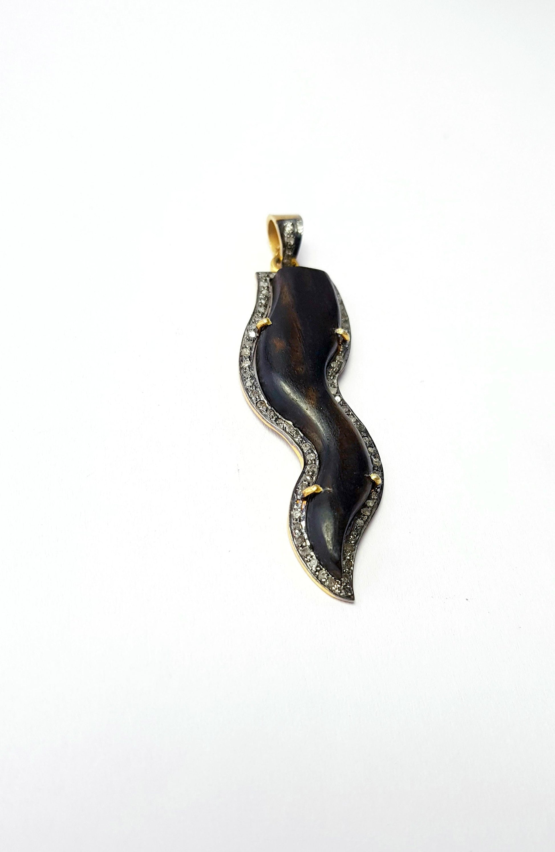 Beautiful Designer Wooden Pave Diamond Pendant 925 Sterling Silver Handmade Finish Diamond Pendant Jewelry