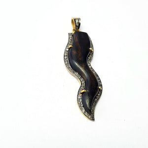 Beautiful Designer Wooden Pave Diamond Pendant 925 Sterling Silver Handmade Finish Diamond Pendant Jewelry