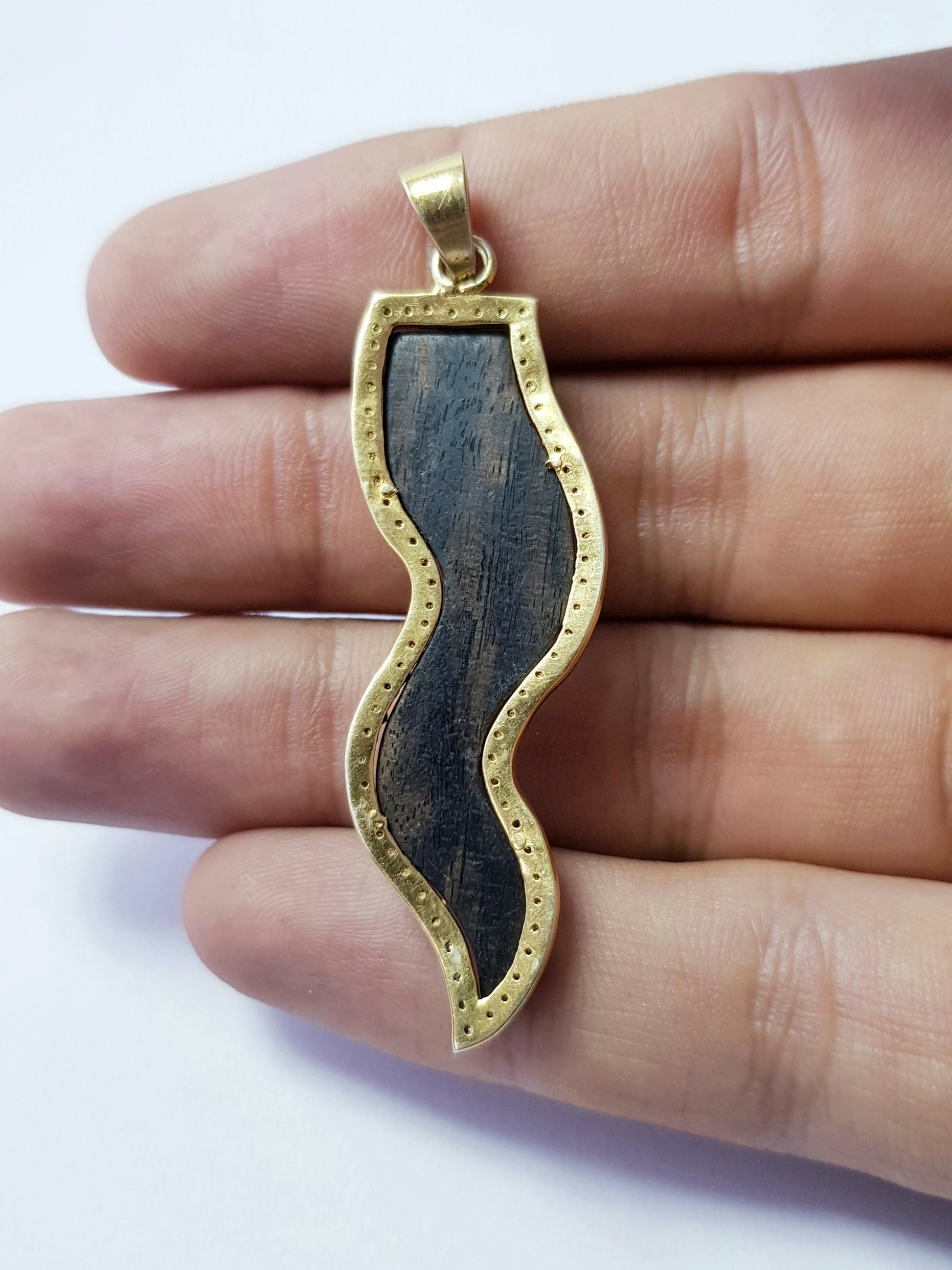 Beautiful Designer Wooden Pave Diamond Pendant 925 Sterling Silver Handmade Finish Diamond Pendant Jewelry
