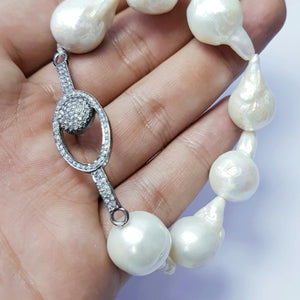 Beautiful Rosecut Pave Diamond Pearl Bracelet 925 Sterling Silver Handmade Finish Diamond Connector Pearl Bracelet