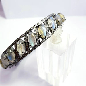 Beautiful Rosecut Pave Diamond Bangle 925 Sterling Silver Handmade Finish Natural Labrodorite Stone With Conflict Free Diamond Bangle